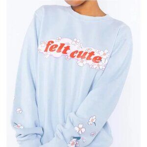 NEW By Samii Ryan Blue FELT CUTE Crewneck Sweatshirt Women’s Size Small